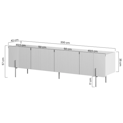 Szafka RTV Malmi 200 cm - kaszmir / crema bianca / czarne nóżki